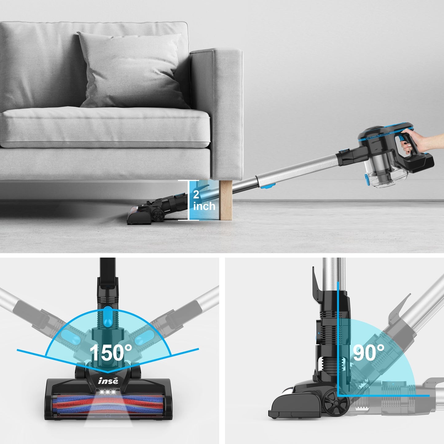 INSE N5S Cordless Vacuum Cleaner 6-in-1 Rechargeable Lightweight Stick Vacuum with 2200mAh Battery