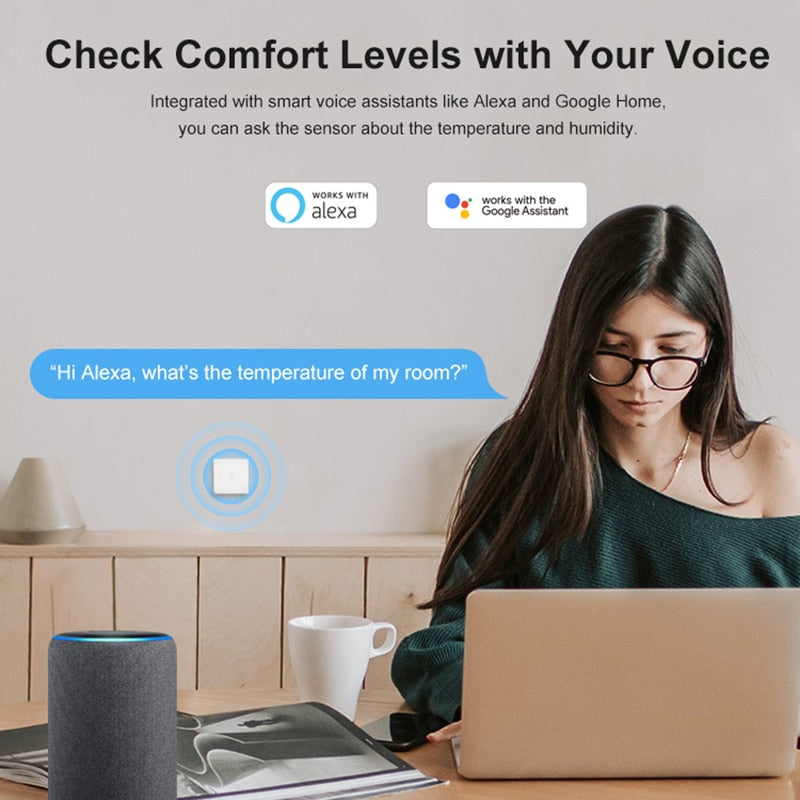 Temperature And Humidity Sensor Remote Monitor By Smart Life APP Battery Powered Work With ALexa Google Home