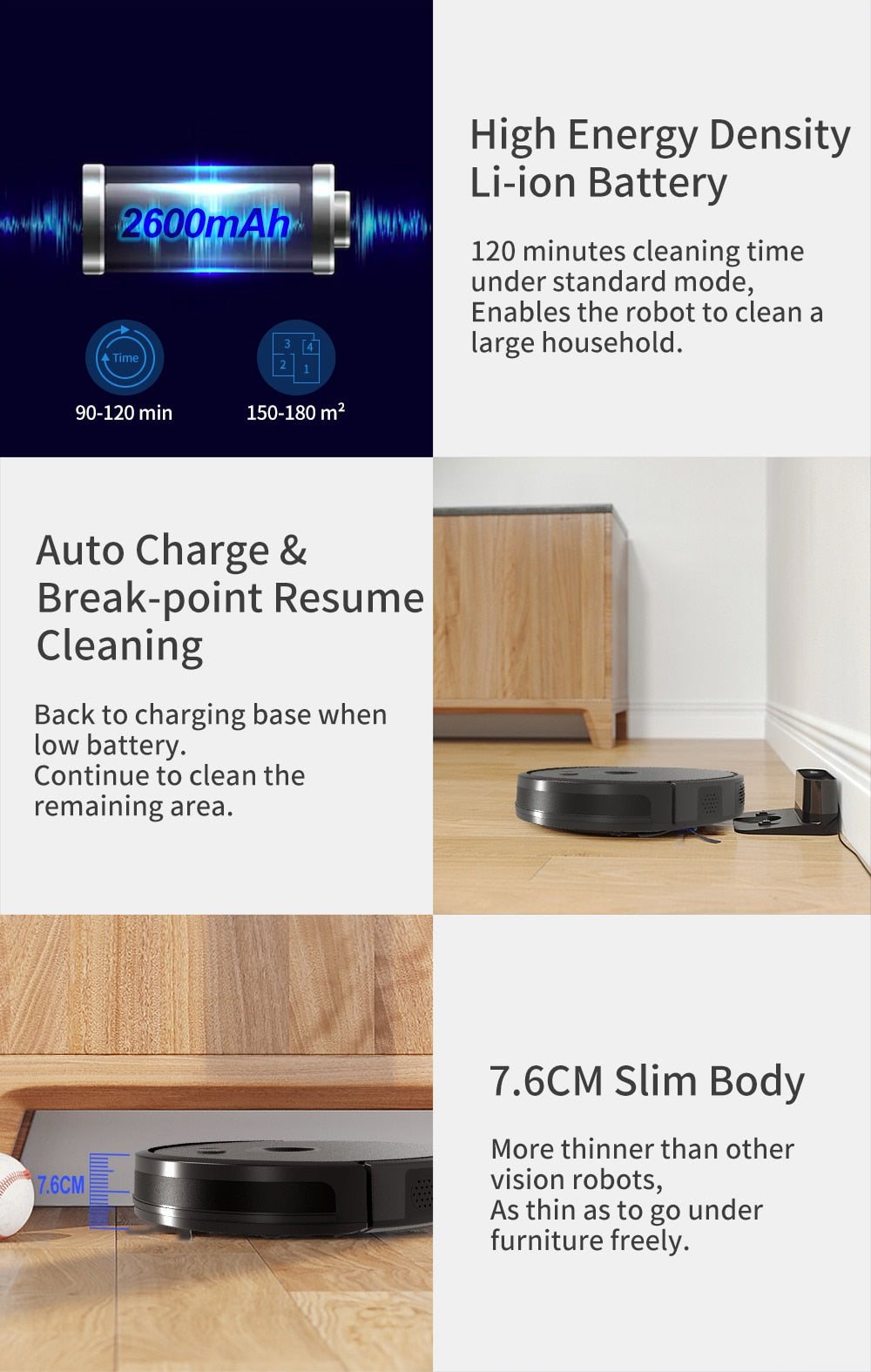 ABIR X6 Robot Vacuum Cleaner, Visual Navigation, APP Virtual Barrier, 6000PA Suction Mop, Floor