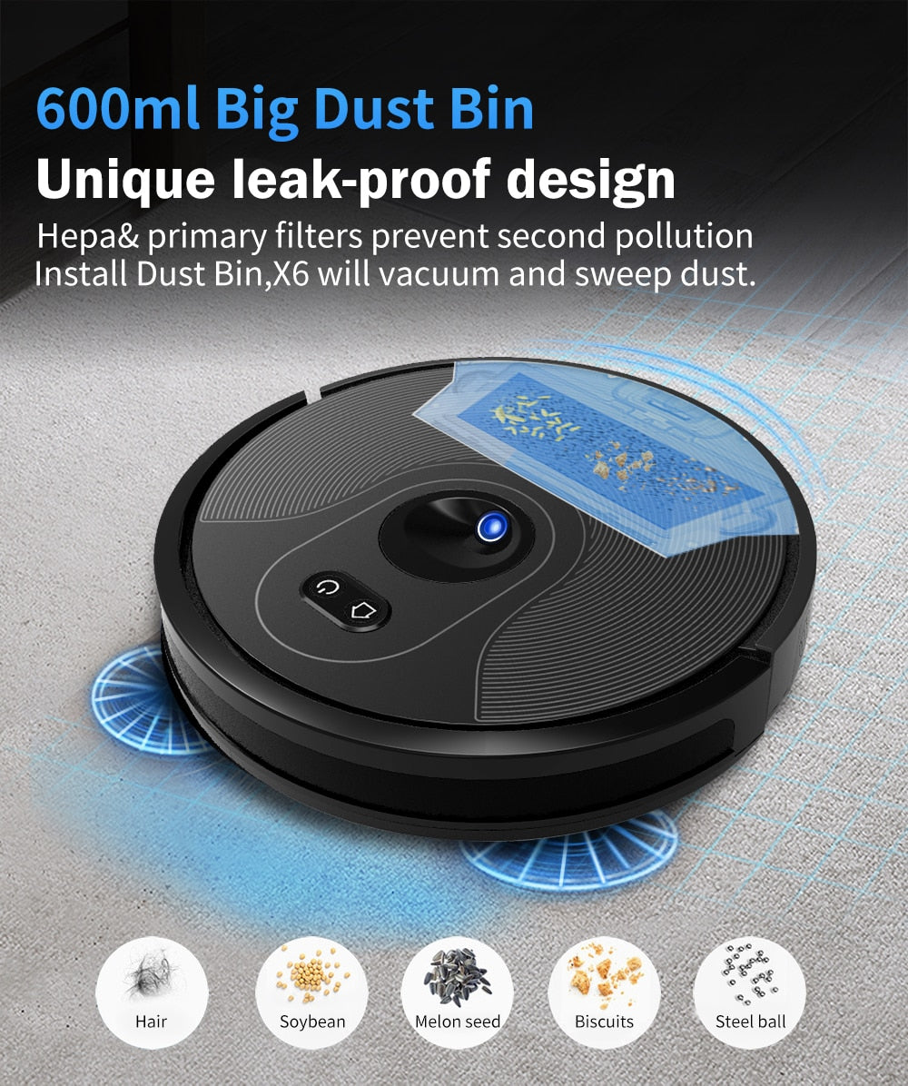 Robot Vacuum Cleaner X6,Triple Navigation,Wifi App,Map Display,Hand Draw Virtual Blocker,Electric Water tank