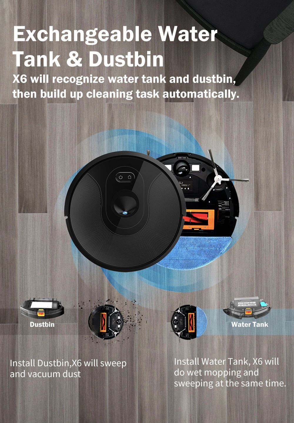 Robot Wet/Dry Vacuum Cleaner with Camera Navigation, Smart Memory,Hand Draw Virtual Blocker, Intelligent Big Water Tank