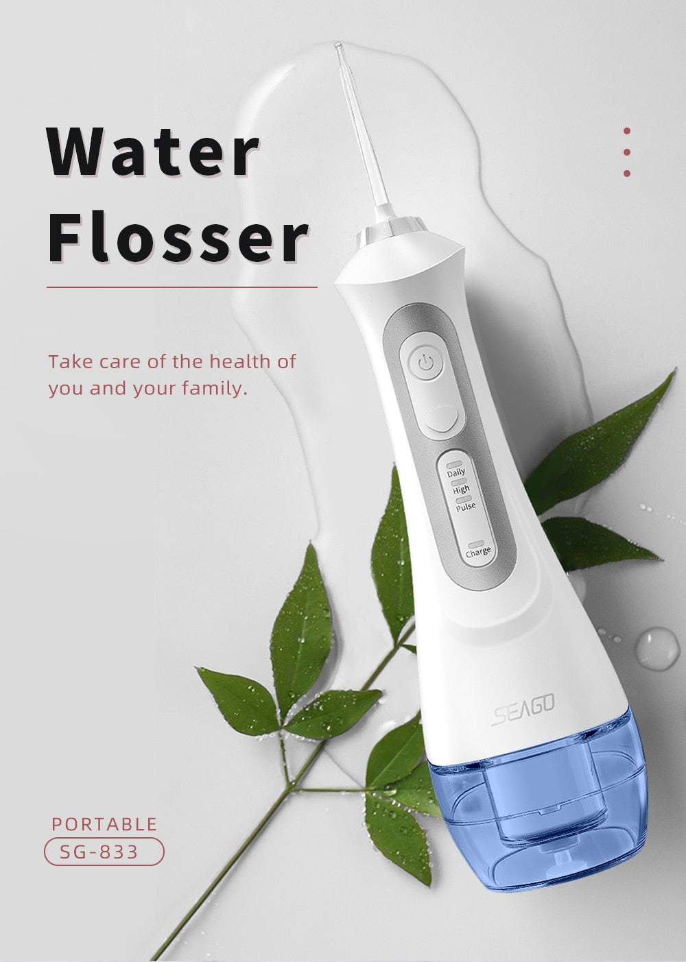 SEAGO Portable Oral Dental Irrigator Water Flosser USB Rechargeable 3 Modes IPX7 200ML