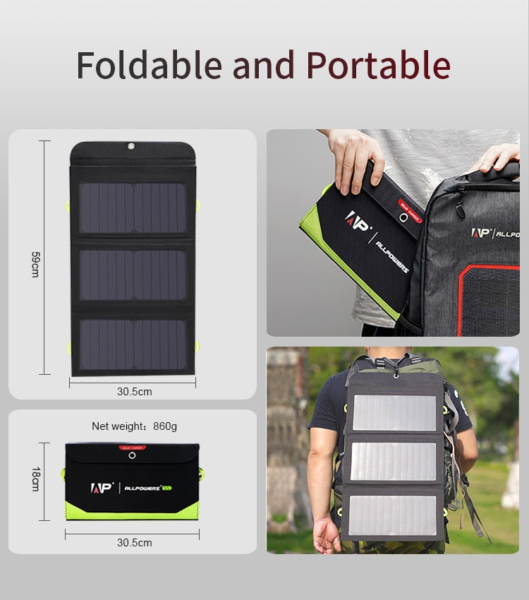 ALLPOWERS Portable Solar Panel 5V 21W Built-in 10000mAh Battery, Charger Waterproof