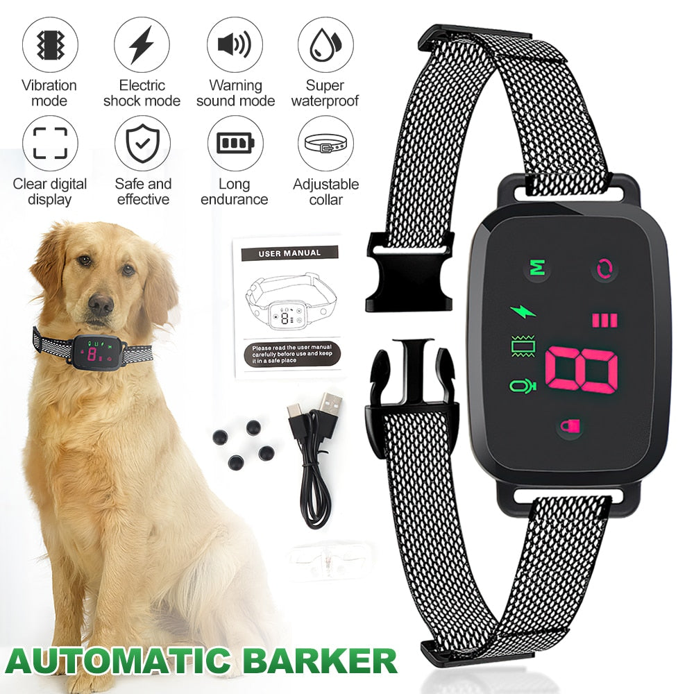 Smart Bark Training Dog Collar Digital Display Waterproof Rechargeable Pet Supplies