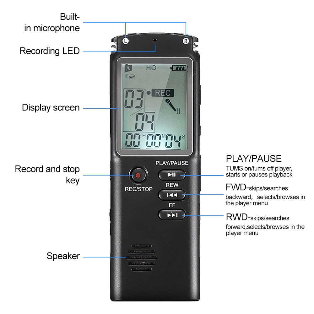 Digital Voice Activated Recorder MP3 Player Rechargeable Dictaphone