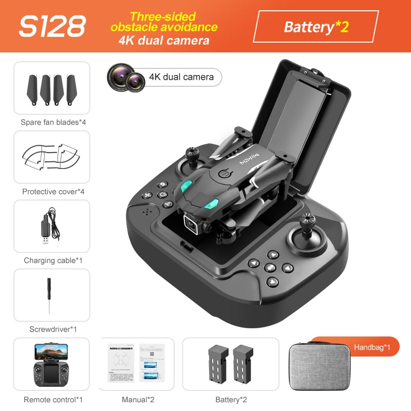 S128 Mini Foldable Quadcopter Drone 4K HD Camera Three-sided Obstacle Avoidance Air Pressure Fixed Height Professional