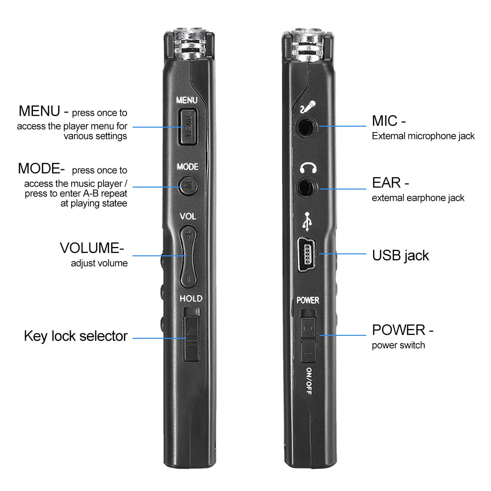 Digital Voice Activated Recorder MP3 Player Rechargeable Dictaphone