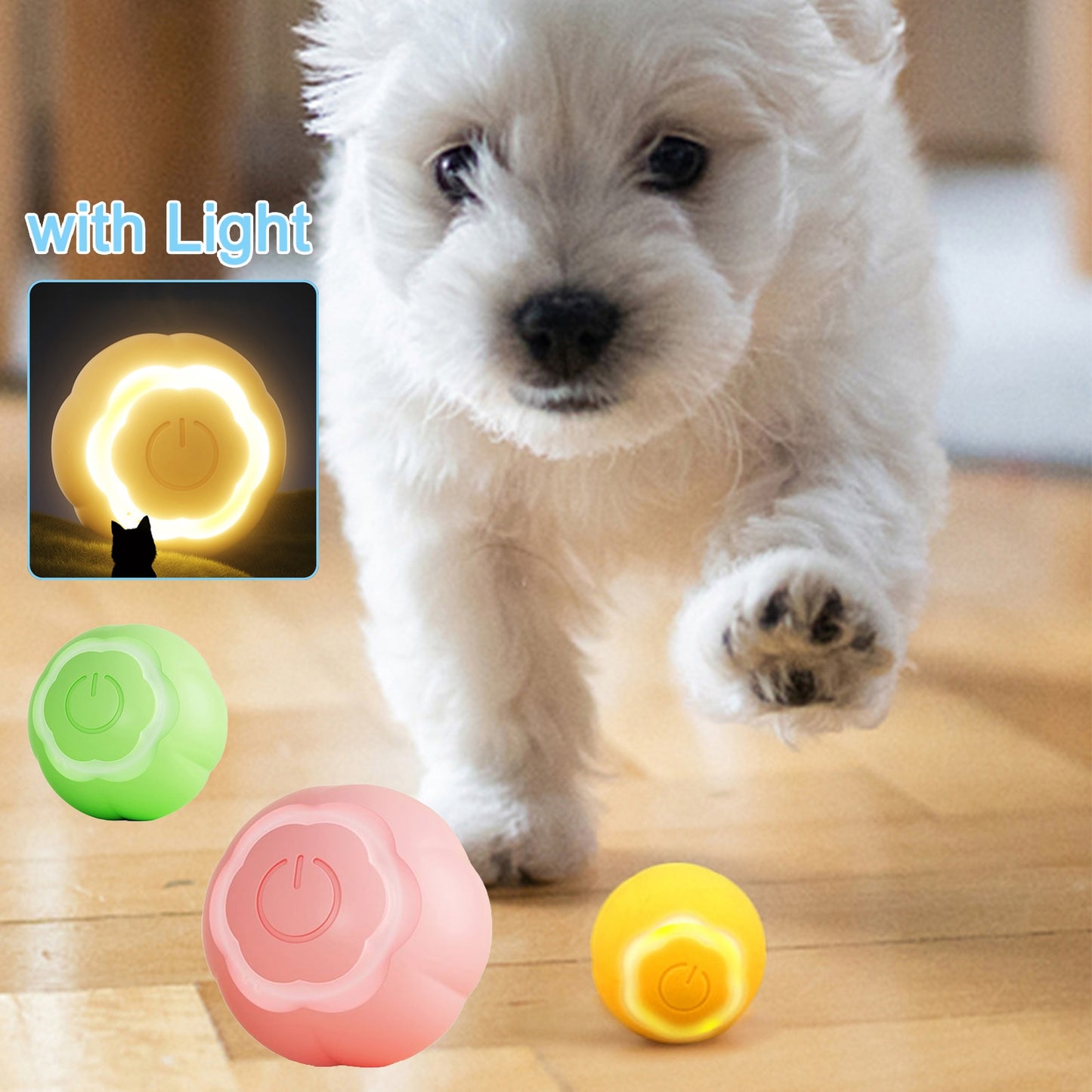 Electric Automatic Rolling Ball Cat Toy with Light Interactive Self-moving