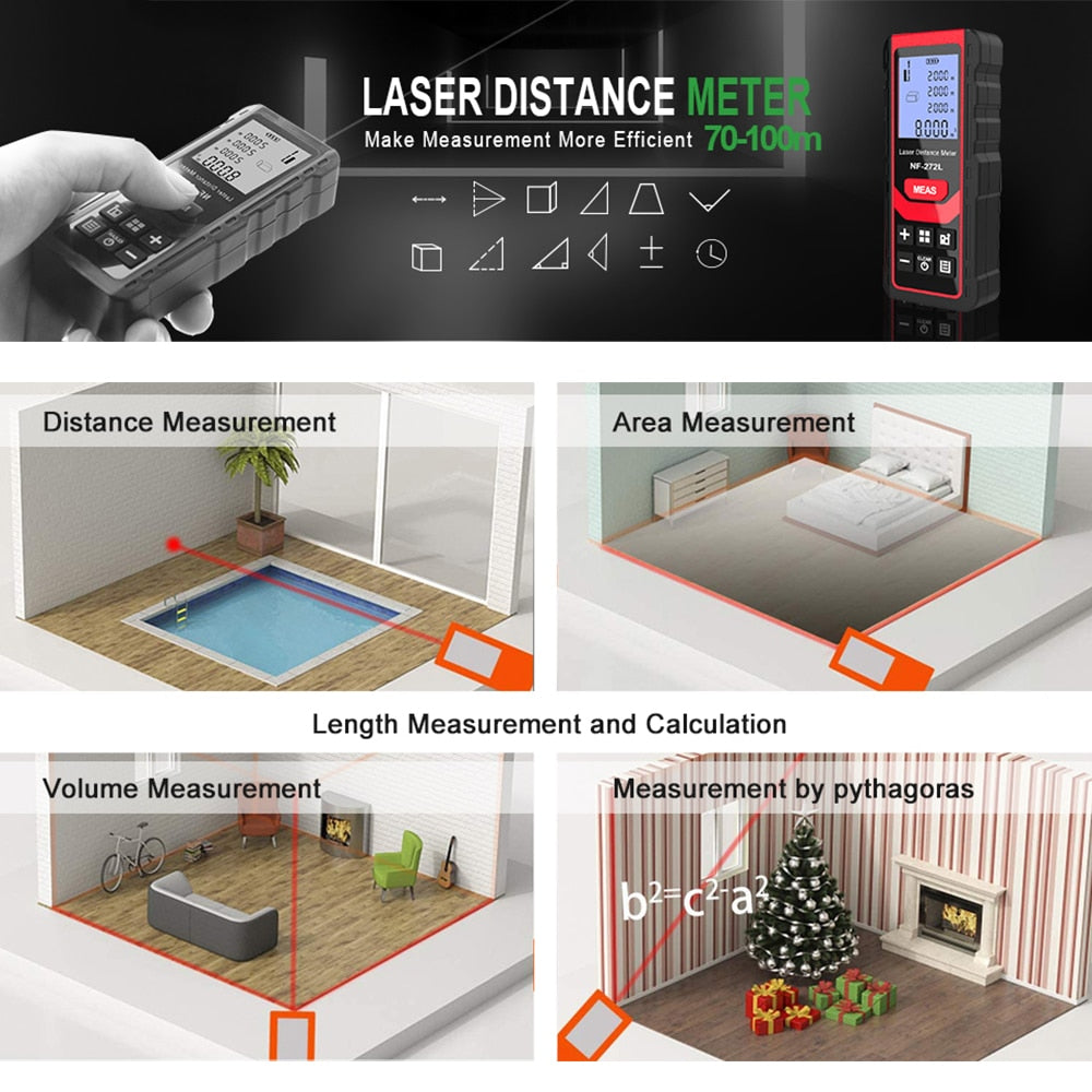 Digital Laser Distance Rangefinder 40M 80M Tape Range Finder