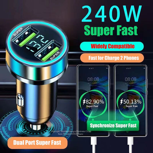 2 Port Super Fast USB Car Charger 240W Quick Charging Adapter