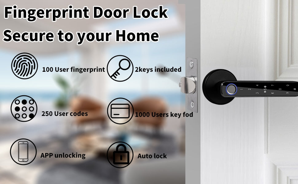 Smart Digital Electronic Door Lock with 4 pcs cards Fingerprint for Bedroom Home Apartment