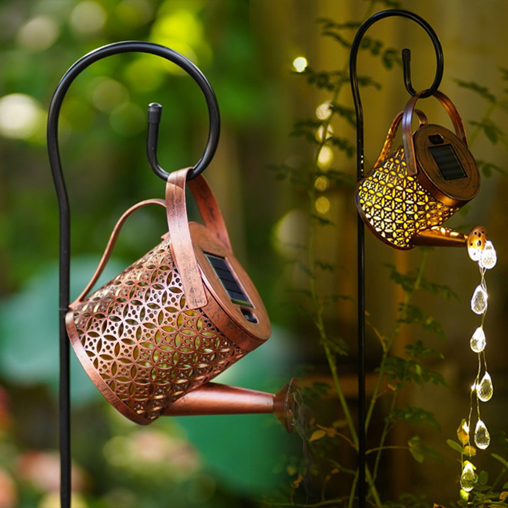 Solar Powered LED Watering Can Light Outdoor Decorative Kettle Art Fairy String Lights Garden Light