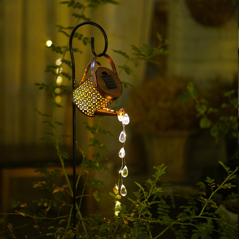 Solar Powered LED Watering Can Light Outdoor Decorative Kettle Art Fairy String Lights Garden Light