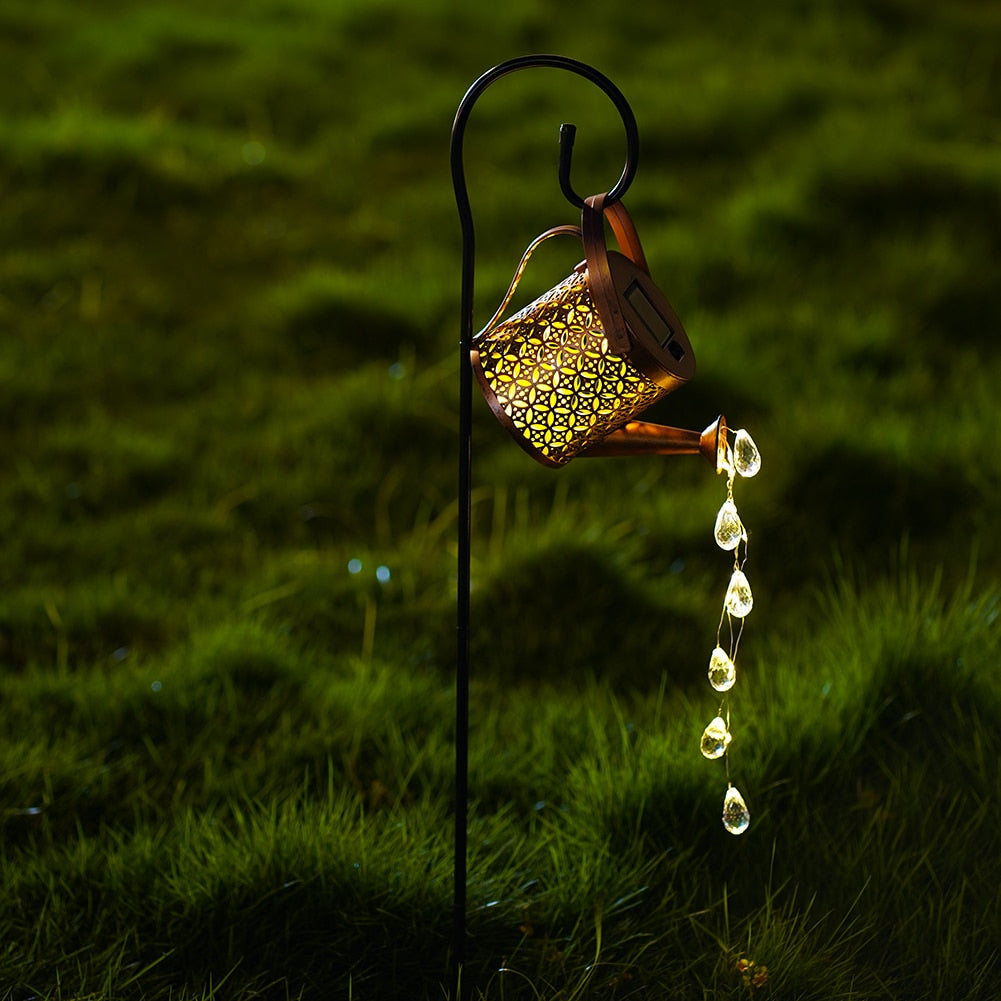 Solar Powered LED Watering Can Light Outdoor Decorative Kettle Art Fairy String Lights Garden Light