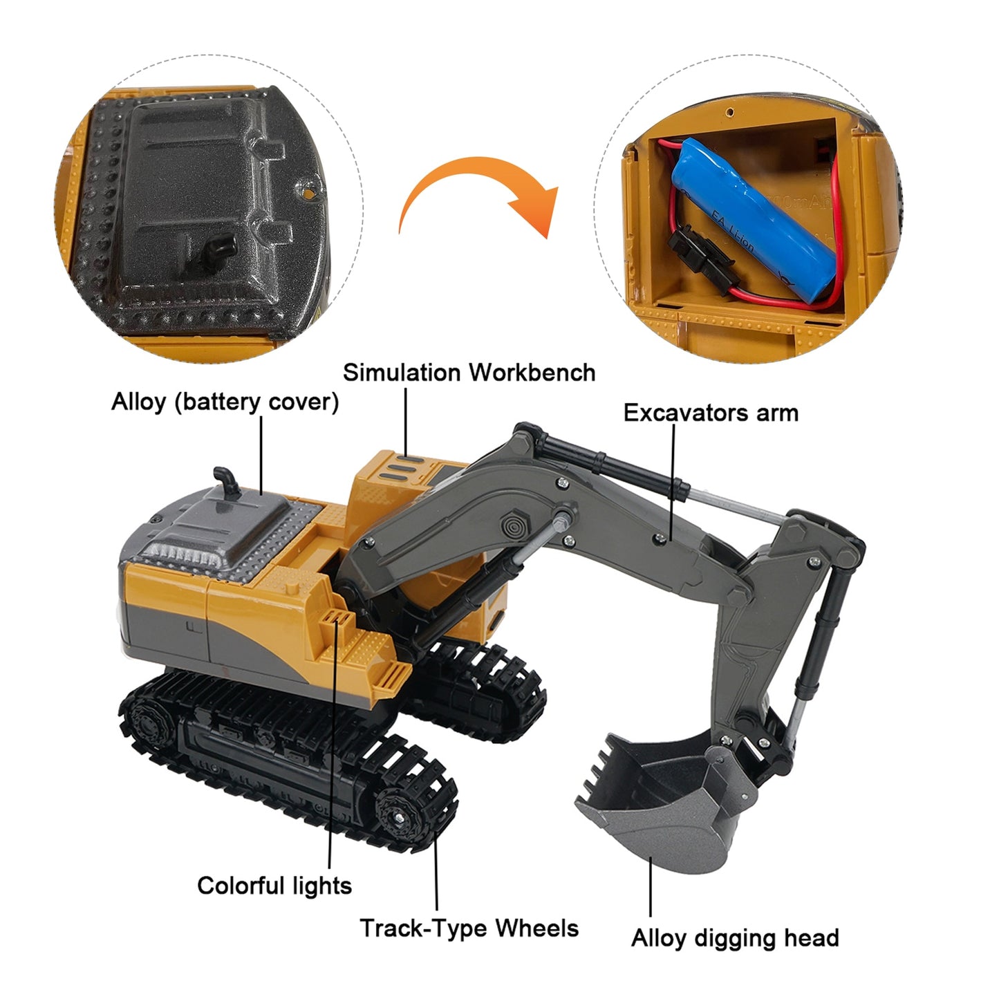 RC Excavator 2.4GHz Lights Music Sounds