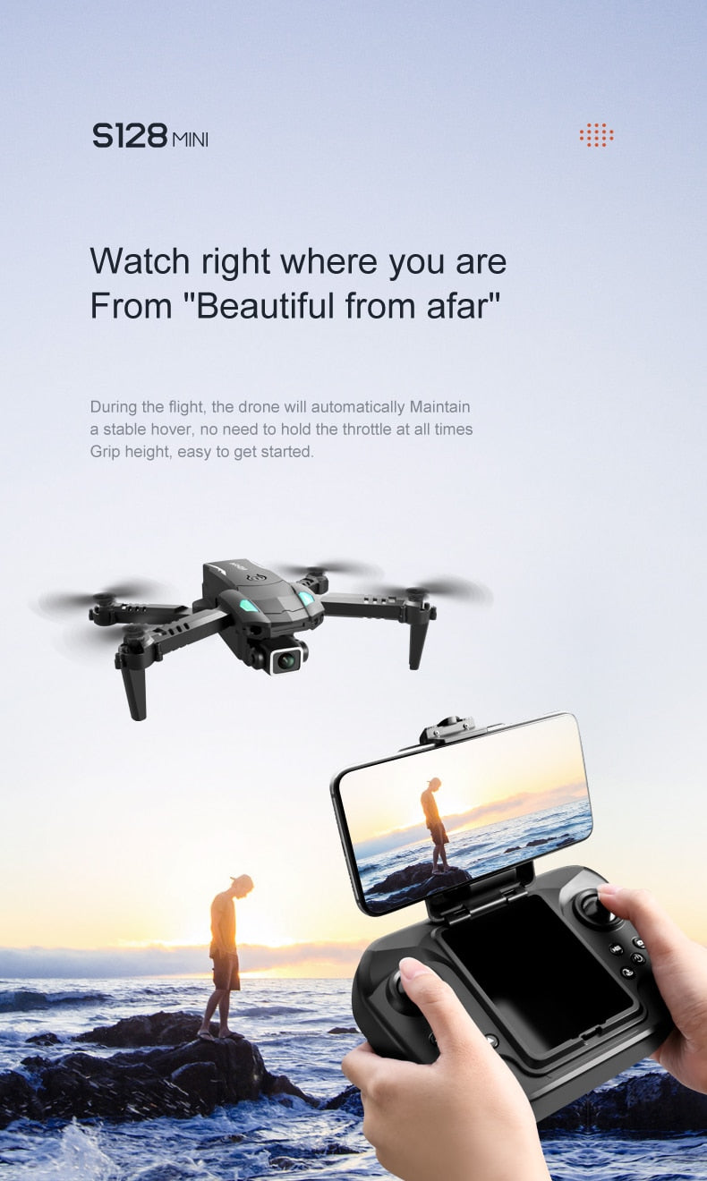 S128 Mini Foldable Quadcopter Drone 4K HD Camera Three-sided Obstacle Avoidance Air Pressure Fixed Height Professional