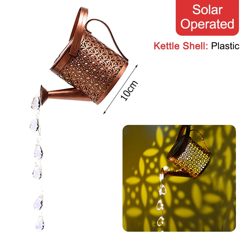 Solar Powered LED Watering Can Light Outdoor Decorative Kettle Art Fairy String Lights Garden Light