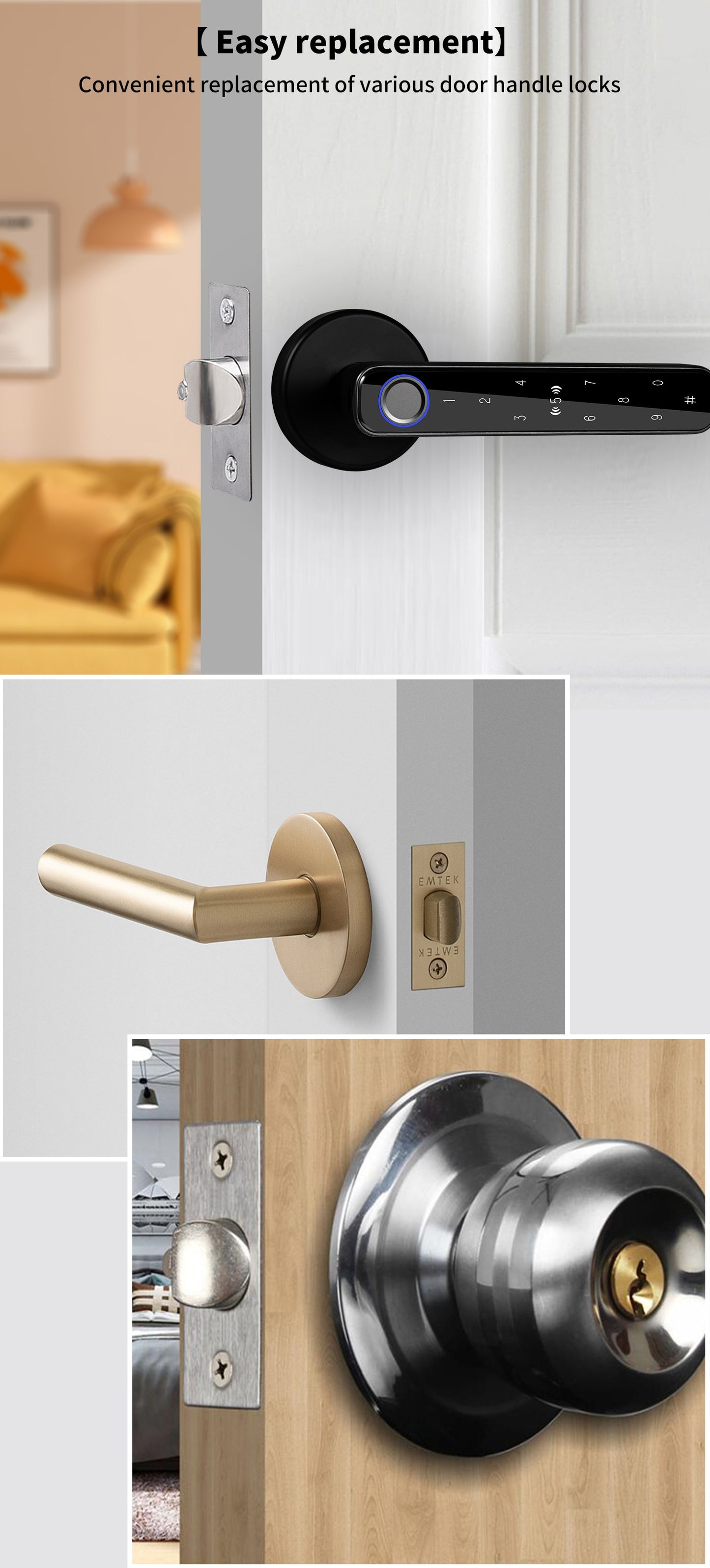 Smart Digital Electronic Door Lock with 4 pcs cards Fingerprint for Bedroom Home Apartment