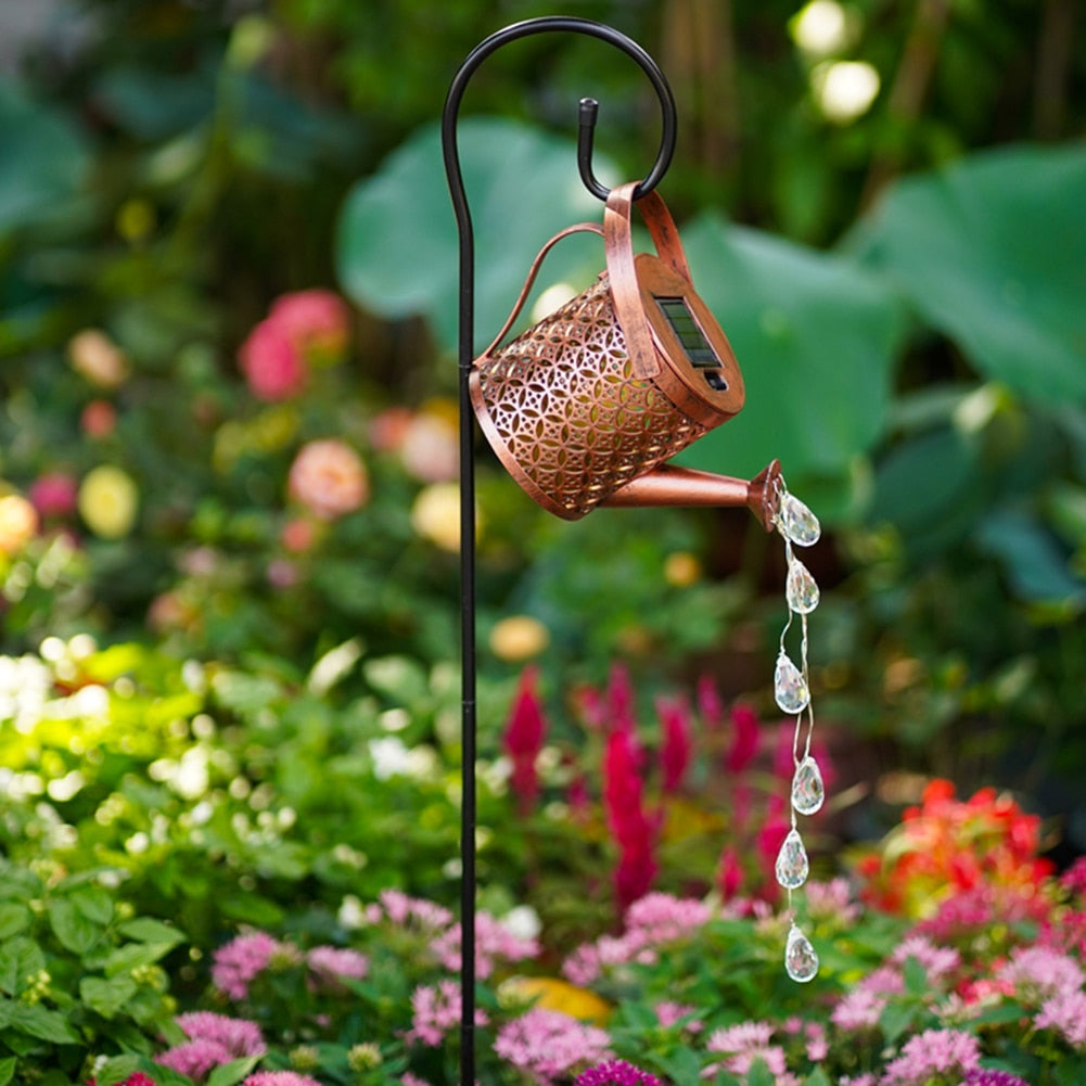 Solar Powered LED Watering Can Light Outdoor Decorative Kettle Art Fairy String Lights Garden Light