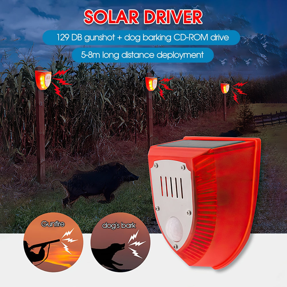 Solar Powered Infrared Motion Sensor Security Alarm Light with 129db Dog Barking