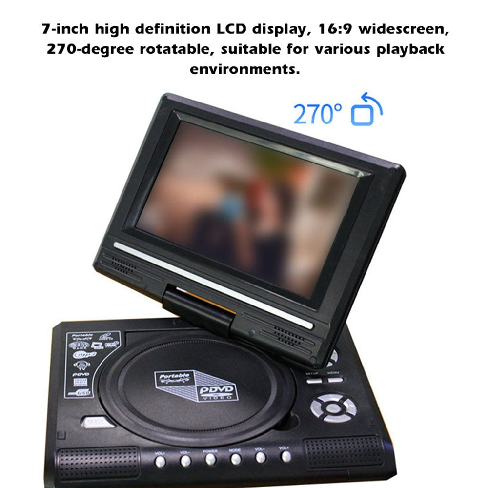 7.8 Inch Portable DVD Player 16:9 Widescreen 270° Rotatable Screen VCD MP3 Viewer