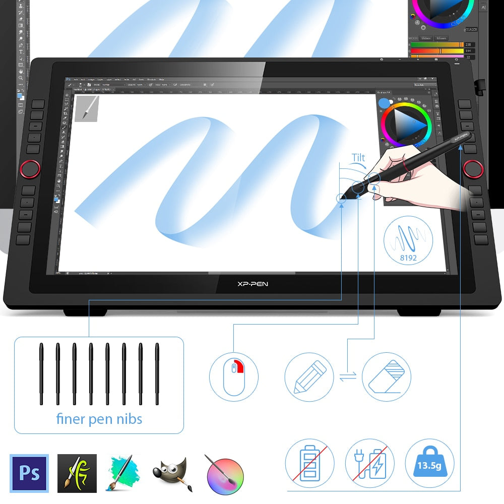 XPPen Artist 22R Pro Graphics Tablet Monitor 21.5 inch Display 60 Tilt 20 Shortcut Keys 2 Wheels