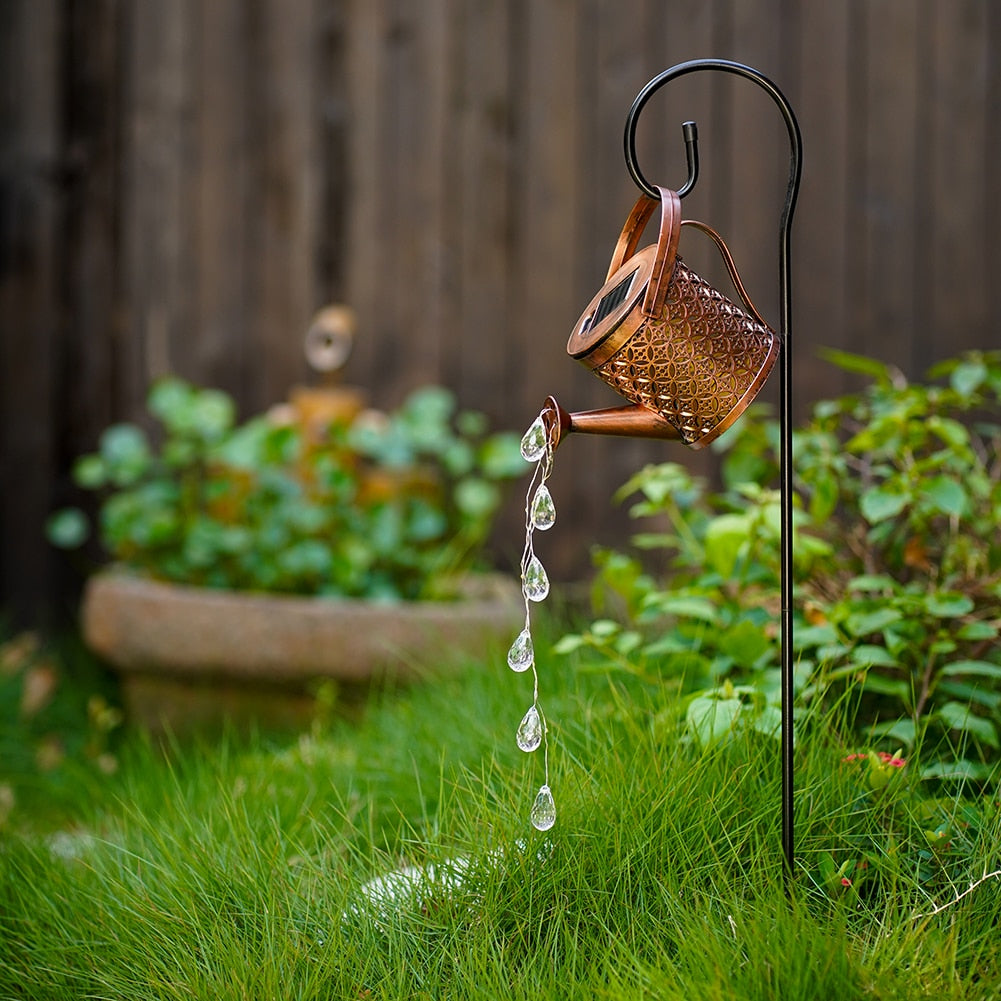 Solar Powered LED Watering Can Light Outdoor Decorative Kettle Art Fairy String Lights Garden Light