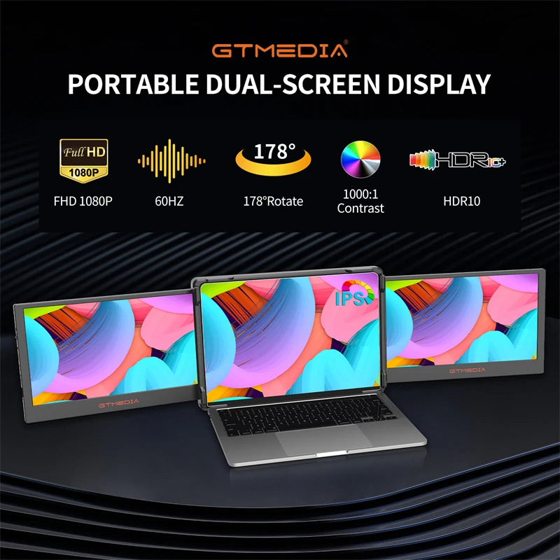 GTMEDIA 11.6 Inch Portable Monitor Laptop Dual Extender Screen Full View 1920x1080