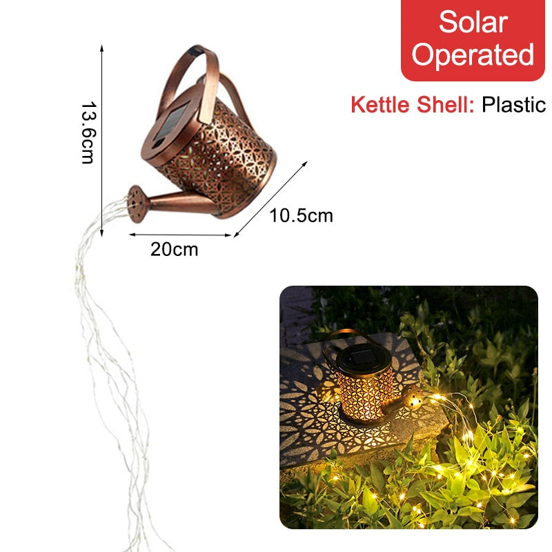 Solar Powered LED Watering Can Light Outdoor Decorative Kettle Art Fairy String Lights Garden Light