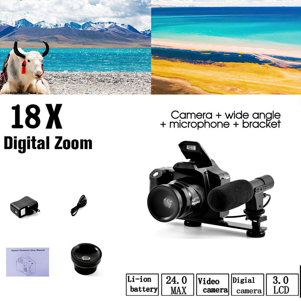 DSLR Camera 18X Medium Telephoto Camcorder Full HD 3.0 Inch Display Electronic Anti-shake