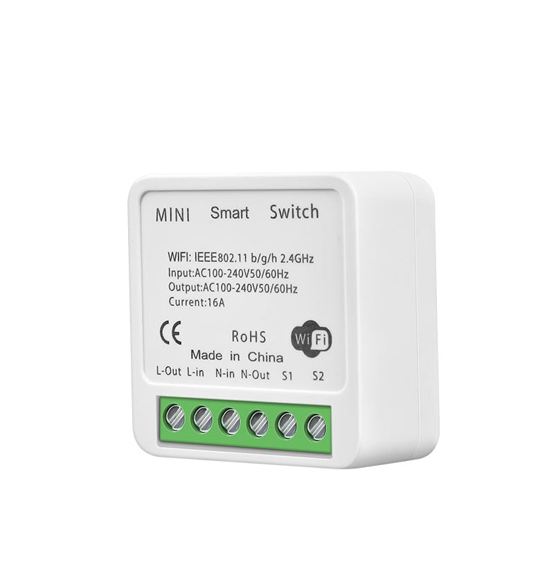 AUBESS 16A Tuya WiFi Mini DIY Smart Switch 2 Way Control Smart Home Automation Module Via Alexa Google Home Alice Smart Life App