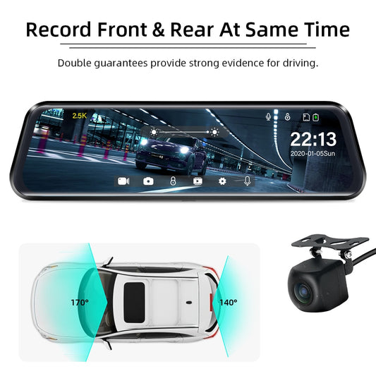 Mirror DVR Car Video Recorder Ultra HD 2.5K Dash Cam 1080P 10-Inch Rear View Camera Night Vision Vehicle Black Box