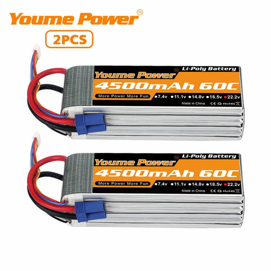 2PCS 6S Lipo RC Battery 22.2V 4500mah Battery EC5 XT90 For RC 500E Drone Car Boat