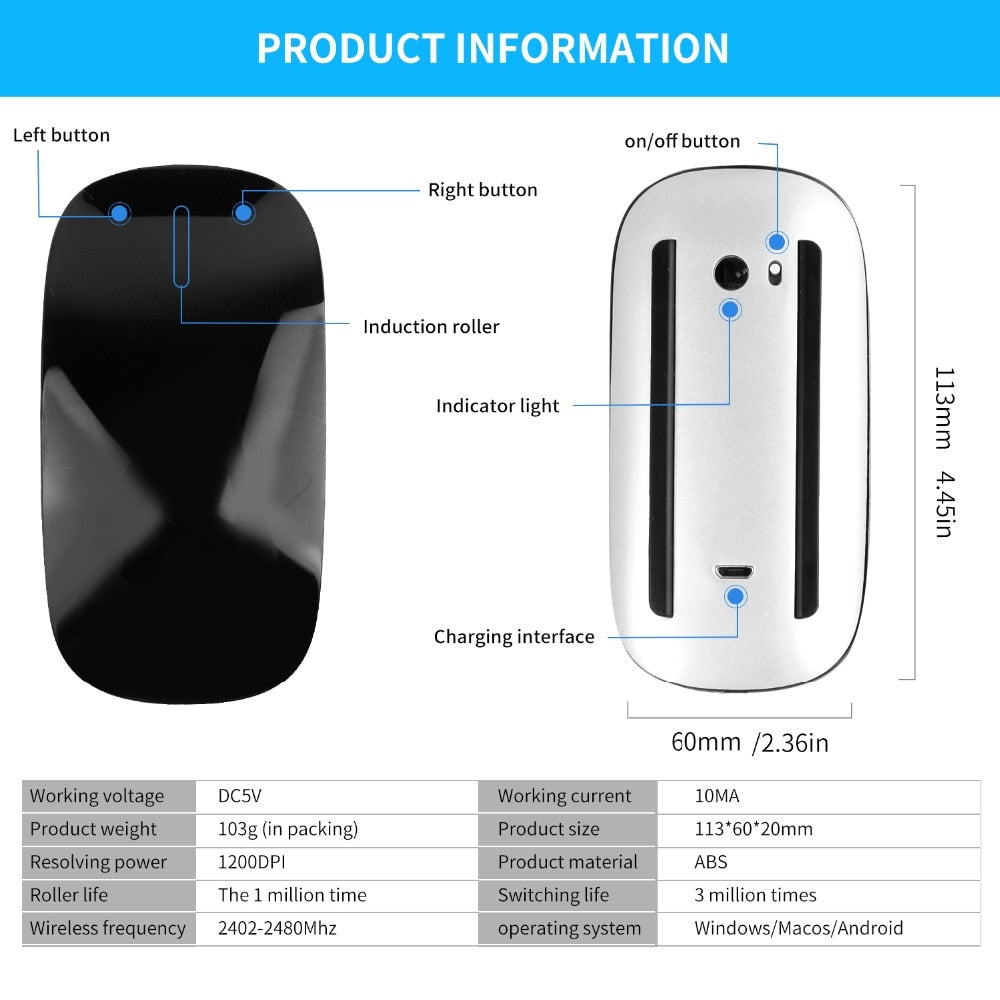 Bluetooth 5.0 Wireless Rechargeable Ultra-thin Mouse