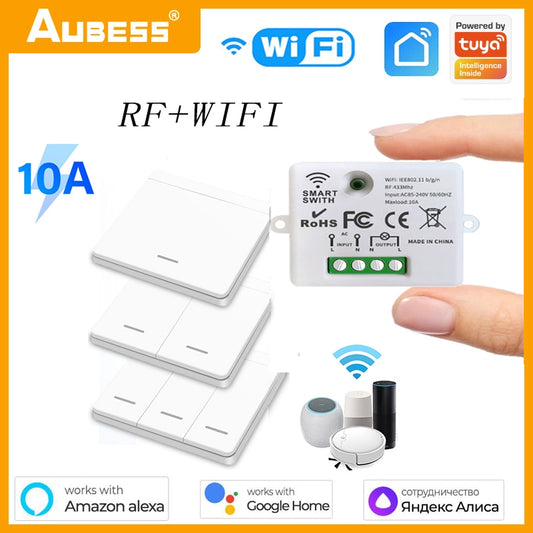 WIFI Mini Smart Home Light Switch APP Push Button Switch RF 433Mhz Wall Panel DIY Relay Module Timer Google Home Alexa