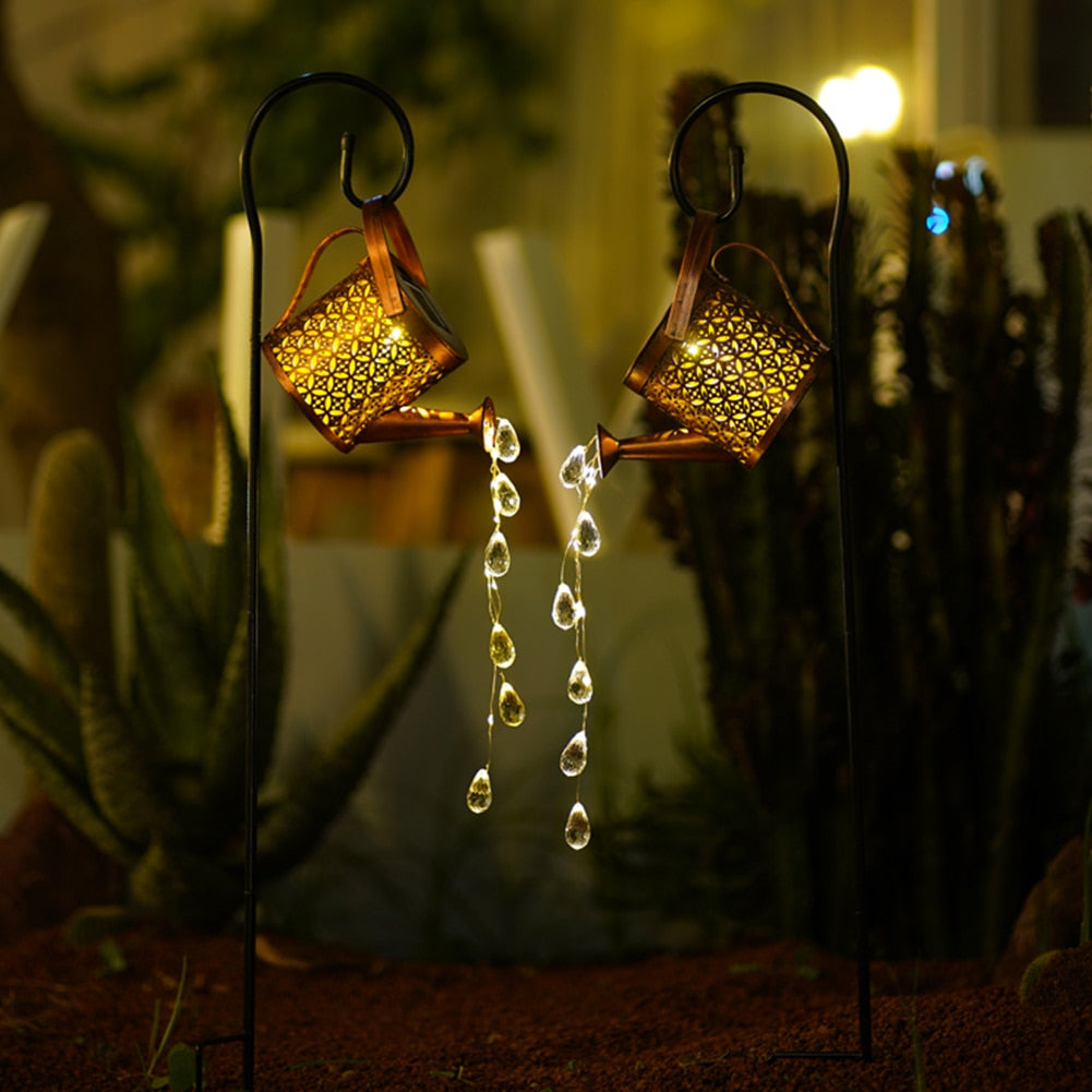 Solar Powered LED Watering Can Light Outdoor Decorative Kettle Art Fairy String Lights Garden Light