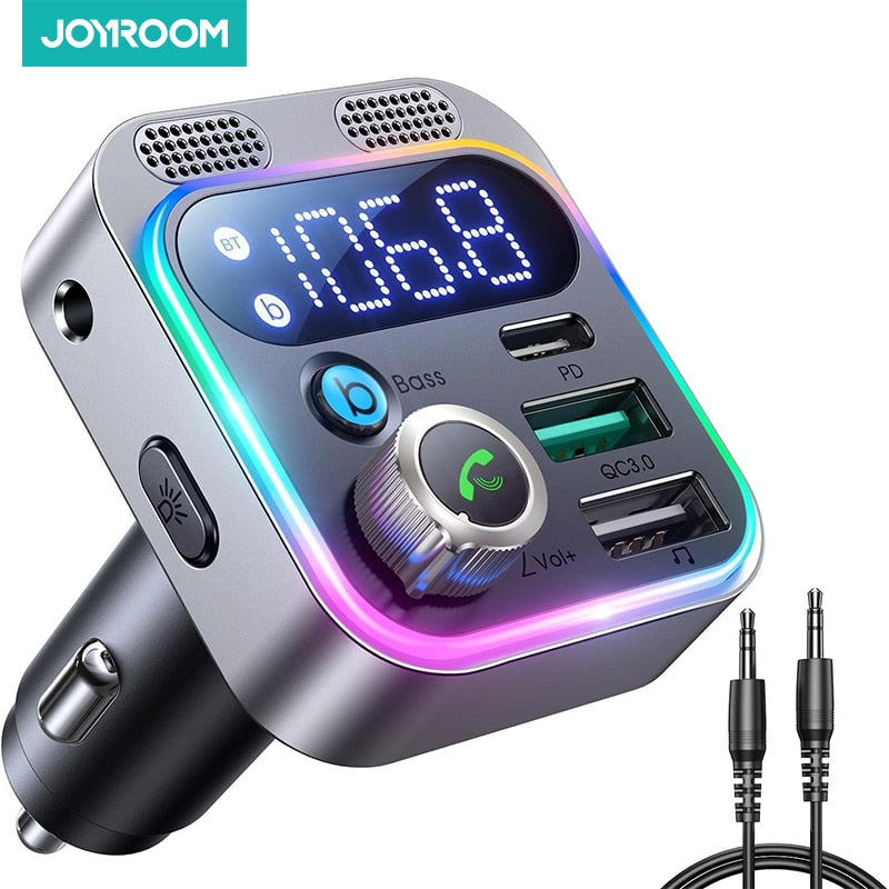 2023 Bluetooth Adapter 5.3 FM Transmitter for Car, Strong Dual Mics Deep Bass Sound 48W PD&QC3.0 Car Charger